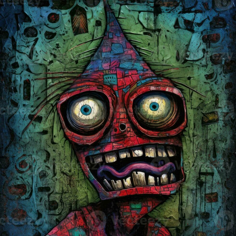 pazzo zombie furioso pazzo ritratto espressive illustrazione opera d'arte olio dipinto schizzo tatuaggio foto