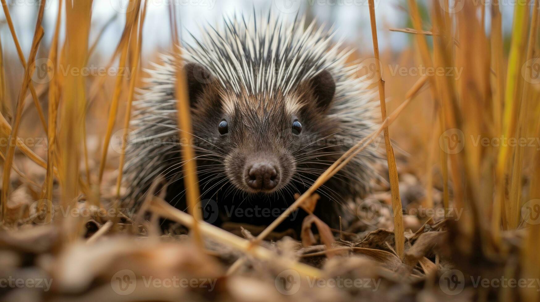 porcospino nascosto predatore fotografia erba nazionale geografico stile 35 millimetri documentario sfondo foto