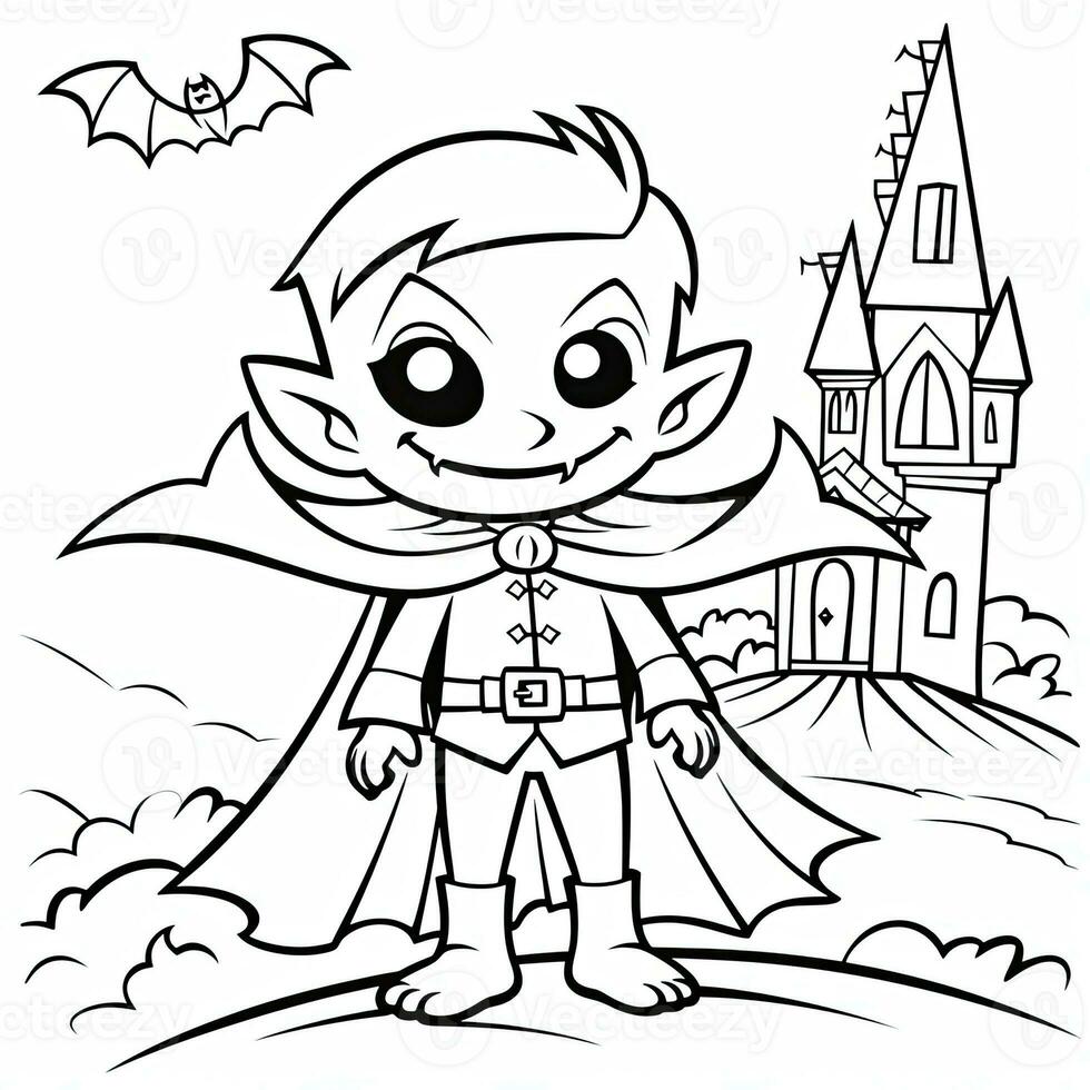 dracula vampiro semplice bambini colorazione pagina Halloween carino bianca sfondo libro isolato grassetto foto