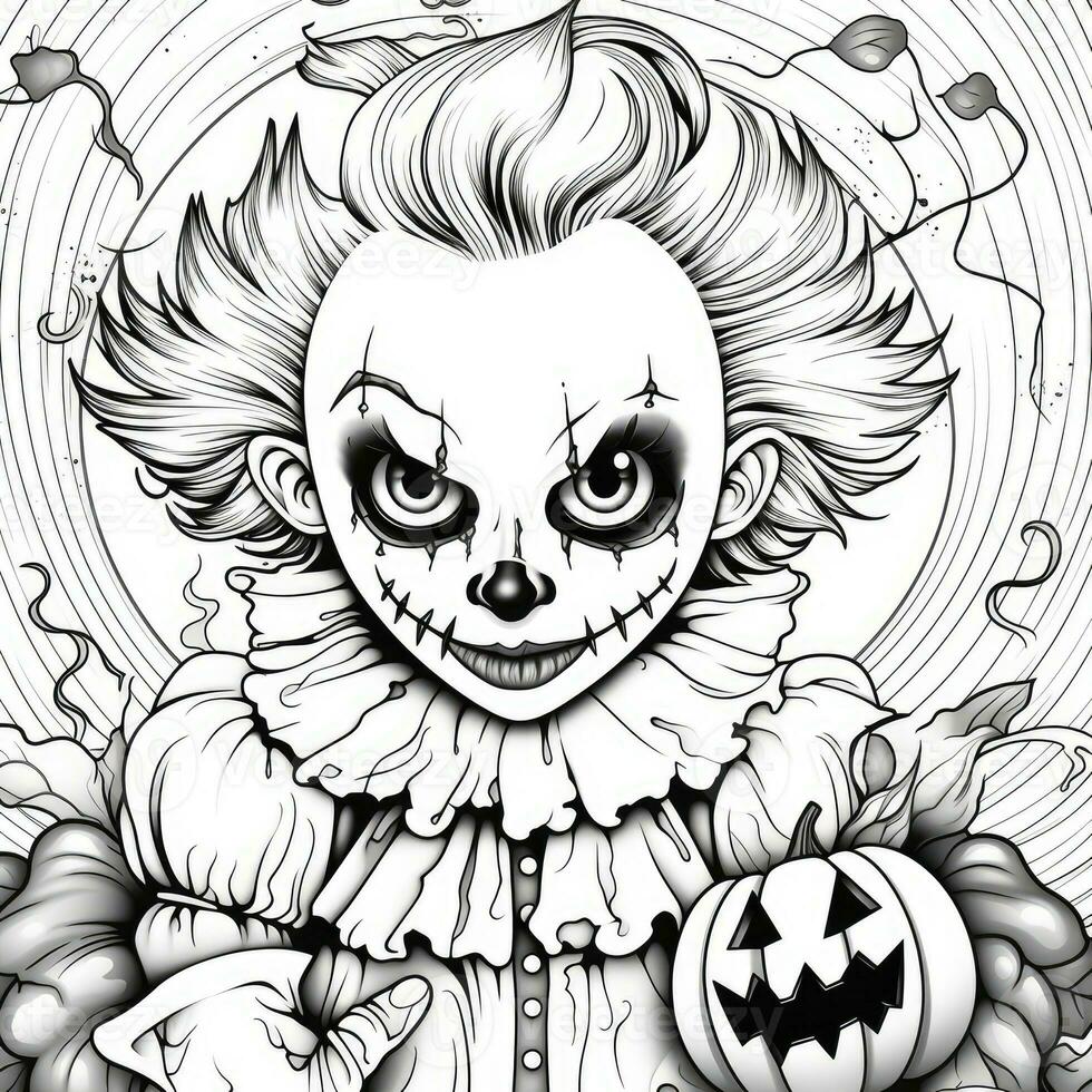 clown semplice bambini colorazione pagina Halloween carino bianca sfondo libro isolato grassetto pauroso foto