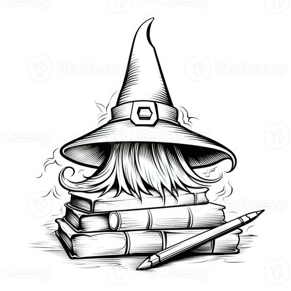 cappello libri semplice bambini colorazione pagina Halloween carino bianca sfondo libro isolato grassetto pauroso foto