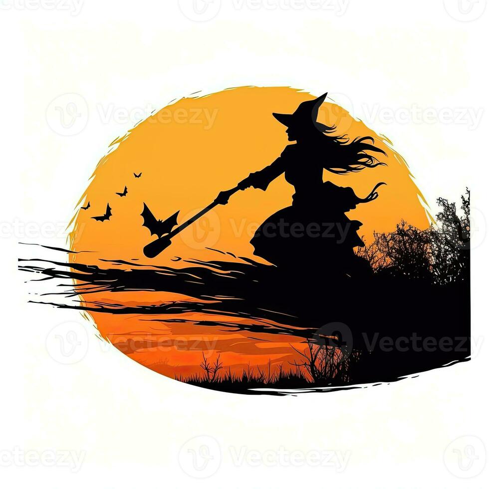 strega Halloween clipart illustrazione vettore maglietta design etichetta tagliare album arancia tatuaggio foto