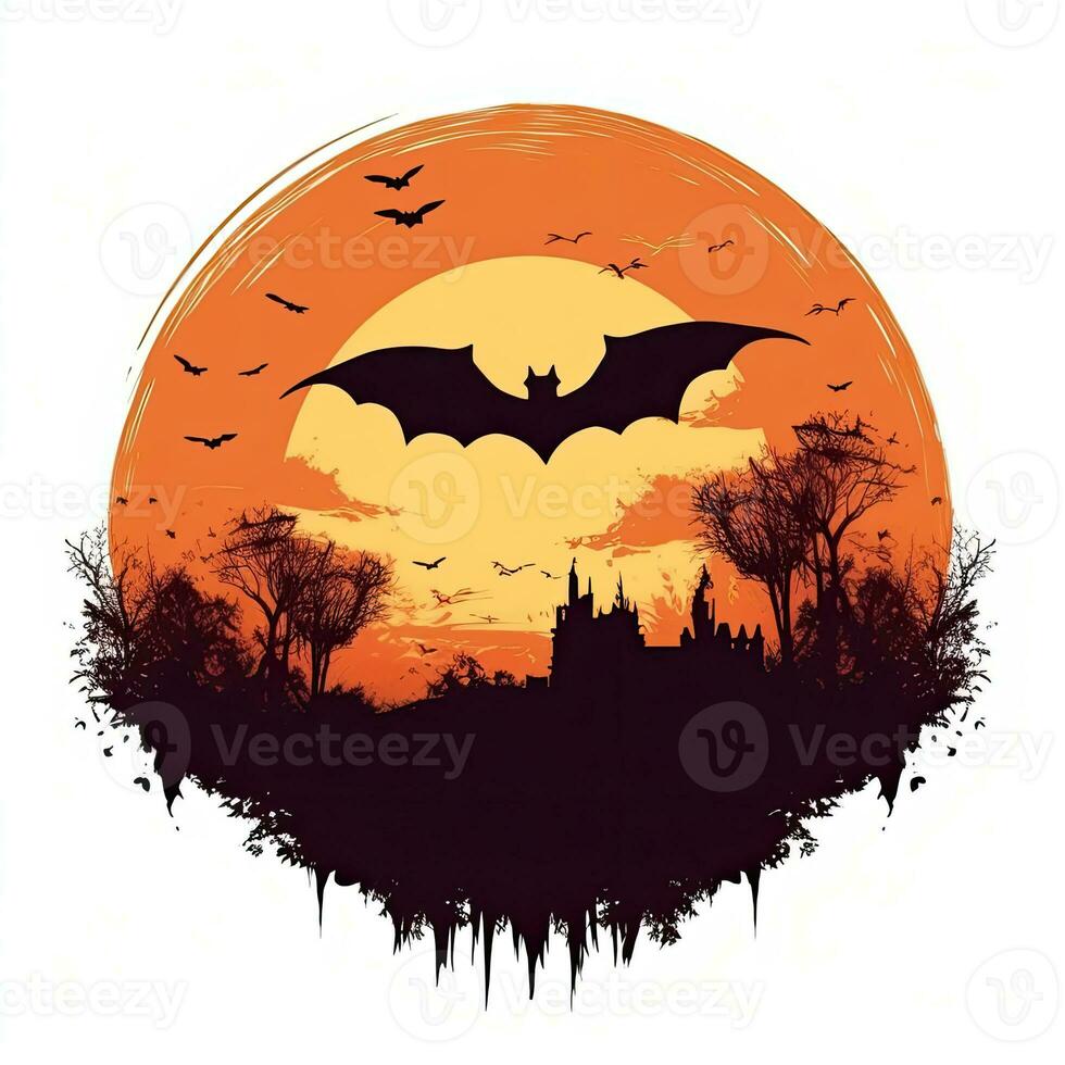 pipistrello Luna Halloween clipart illustrazione vettore maglietta design etichetta tagliare album arancia tatuaggio foto