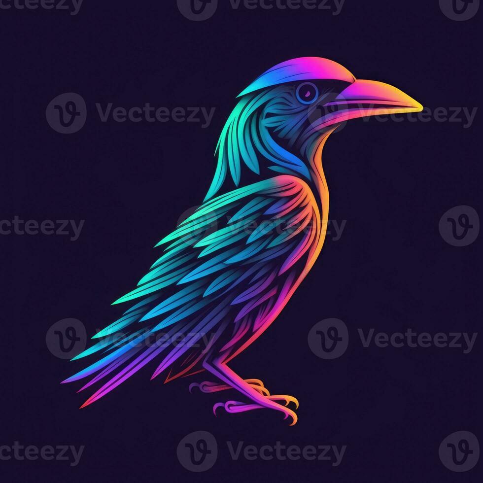 Corvo uccello neon icona logo Halloween carino pauroso luminosa illustrazione tatuaggio isolato vettore foto