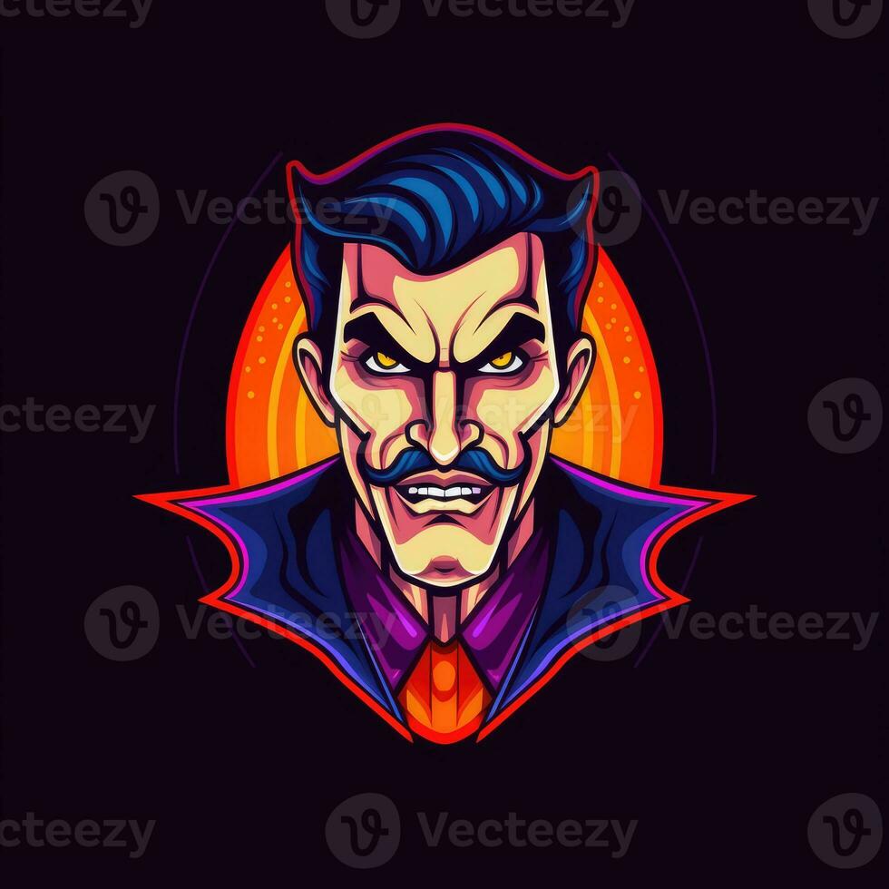 vampiro dracula neon icona logo Halloween carino pauroso luminosa illustrazione tatuaggio isolato vettore foto