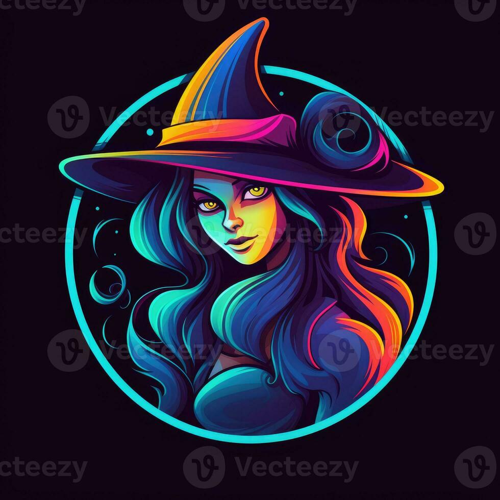 strega cappello neon icona logo Halloween carino pauroso luminosa illustrazione tatuaggio isolato vettore foto