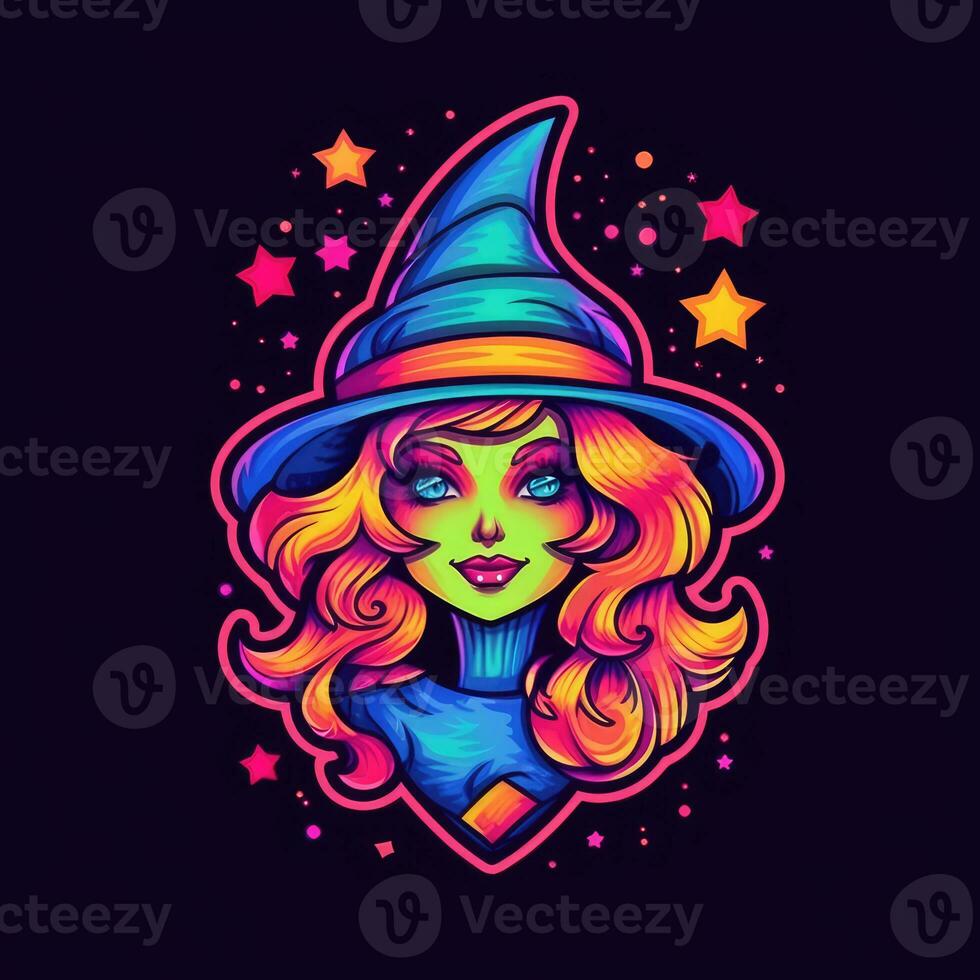 strega cappello neon icona logo Halloween carino pauroso luminosa illustrazione tatuaggio isolato vettore foto