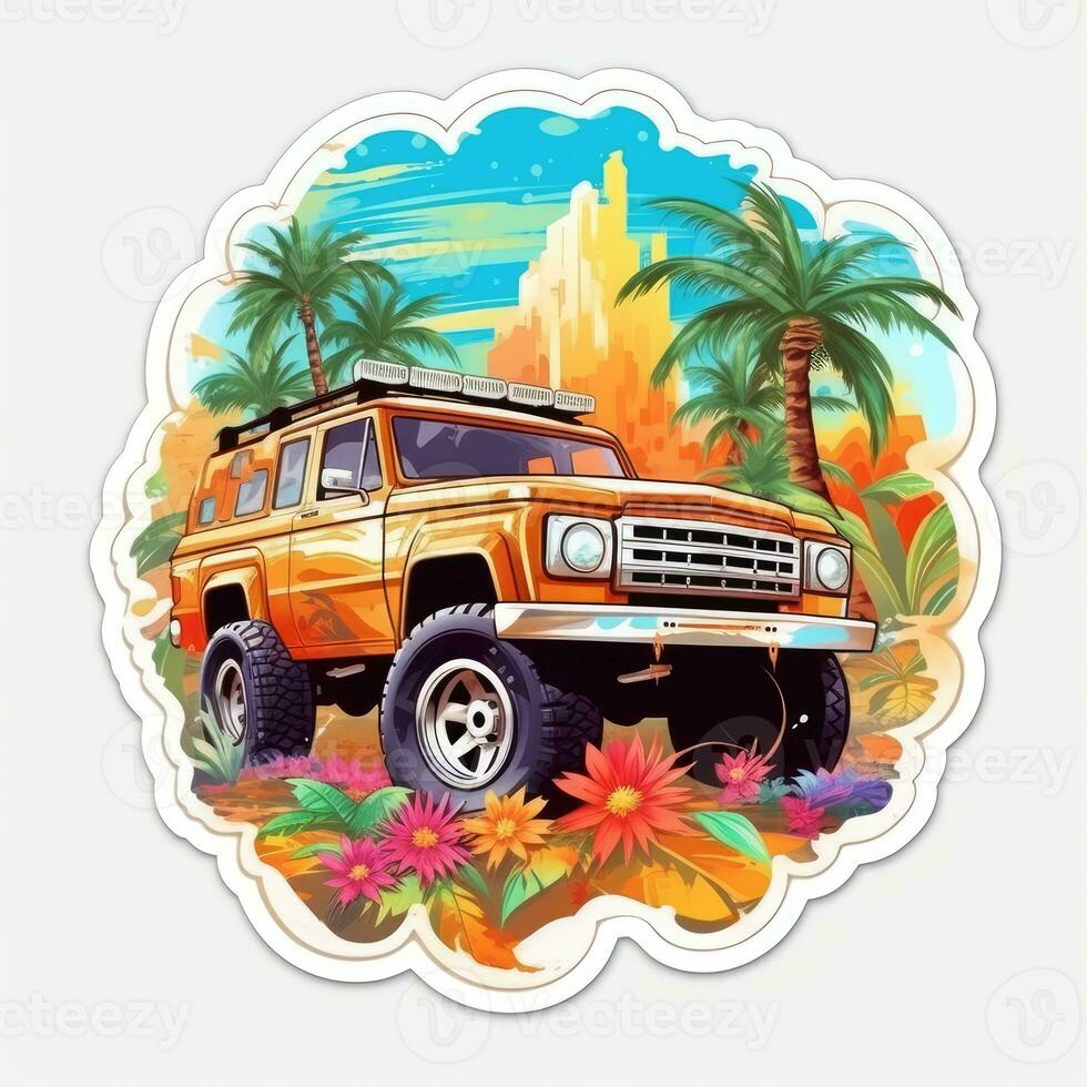 camion camionetta colorato tropicale spruzzo maglietta design tatuaggio etichetta clipart onda miami parassita foto