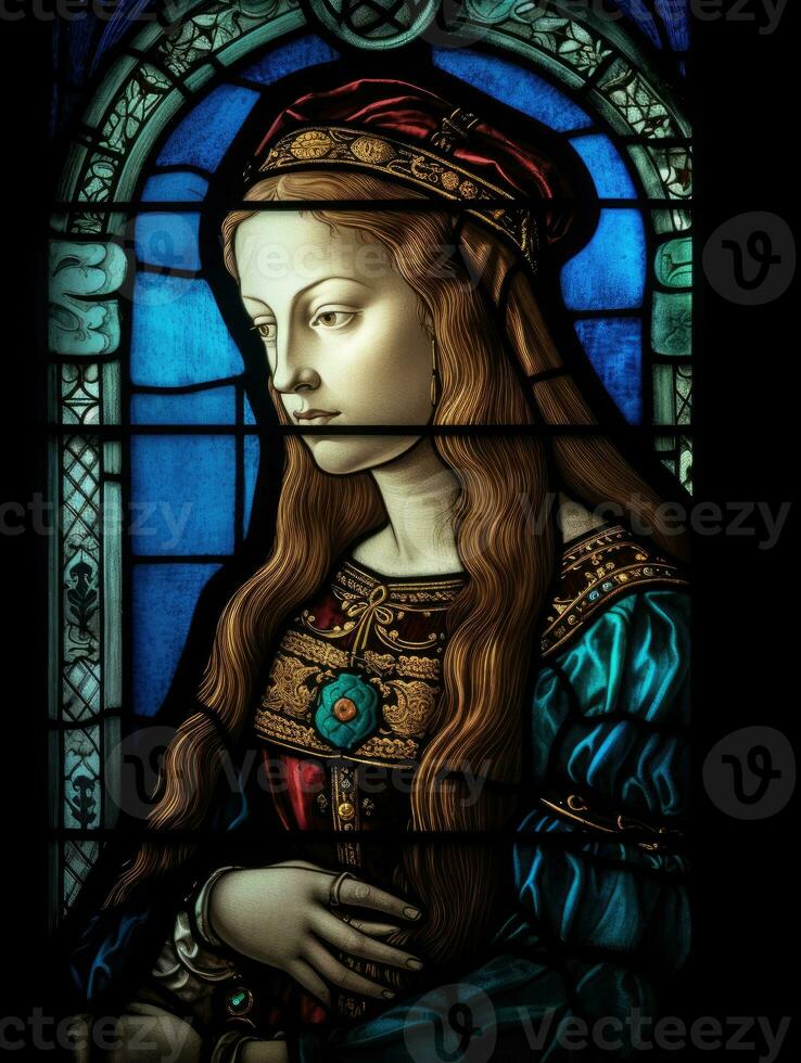 santo Regina donna macchiato bicchiere finestra mosaico religioso collage opera d'arte Vintage ▾ strutturato foto