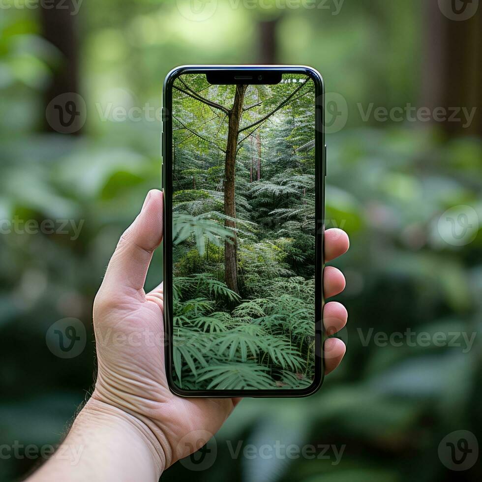 mano Tenere smartphone modello modello mobile Telefono verticale dispositivo Telefono schermo applicazione foto
