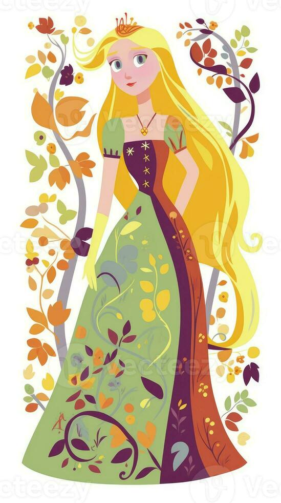 Rapunzel fiaba personaggio cartone animato illustrazione fantasia carino disegno libro arte manifesto grafico foto