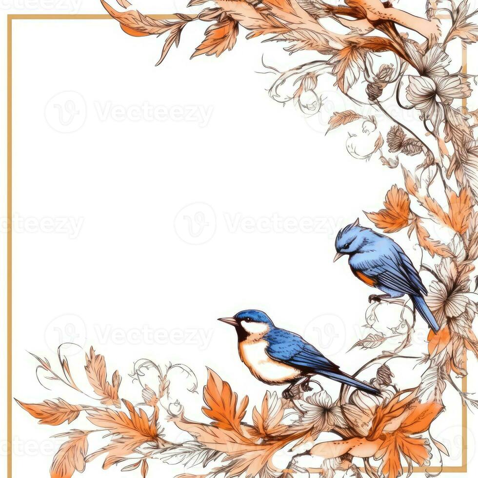 uccello floreale telaio saluto carta scrapbooking acquerello dolce illustrazione confine nozze foto