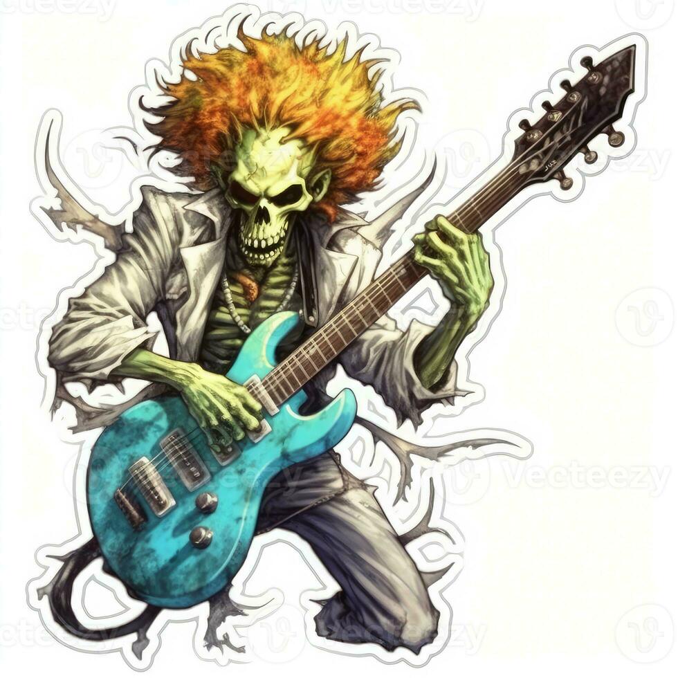 zombie basso chitarra tatuaggio etichetta illustrazione Halloween pauroso raccapricciante orrore pazzo diavolo foto