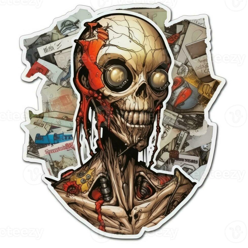 squalo zombie tatuaggio etichetta illustrazione Halloween pauroso raccapricciante orrore pazzo diavolo foto