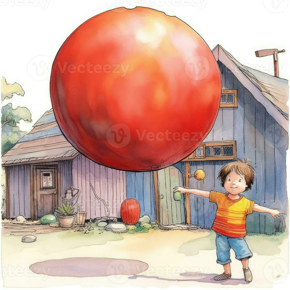 bambino con gigante Palloncino schizzo caricatura ictus scarabocchio illustrazione vettore mano disegnato clipart foto