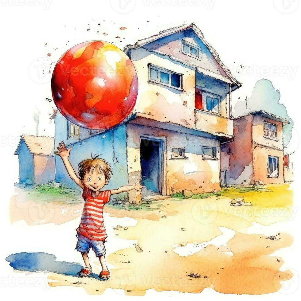 bambino con gigante Palloncino schizzo caricatura ictus scarabocchio illustrazione vettore mano disegnato clipart foto