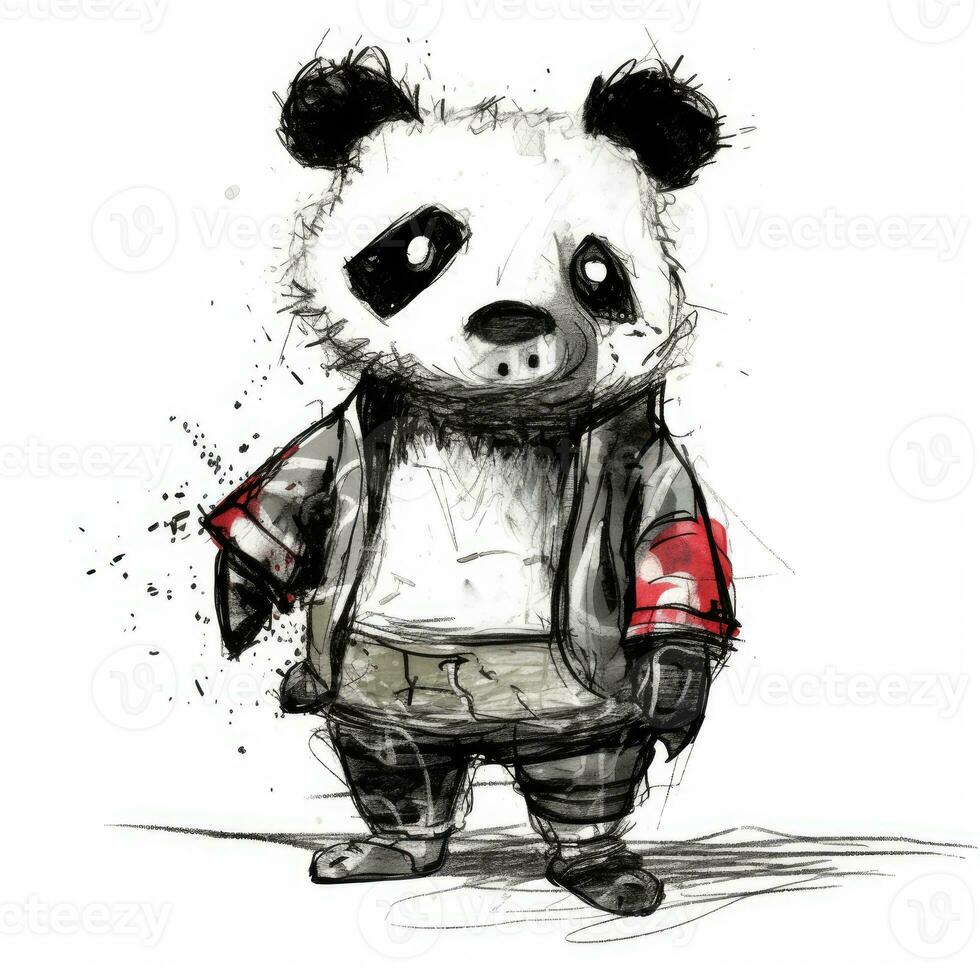 pazzo panda schizzo caricatura ictus scarabocchio illustrazione vettore mano disegnato portafortuna clipart foto