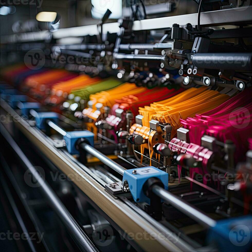 tessitura tessile fabbrica spazio di lavoro macchina robot produzione meccanico trasportatore foto vicino