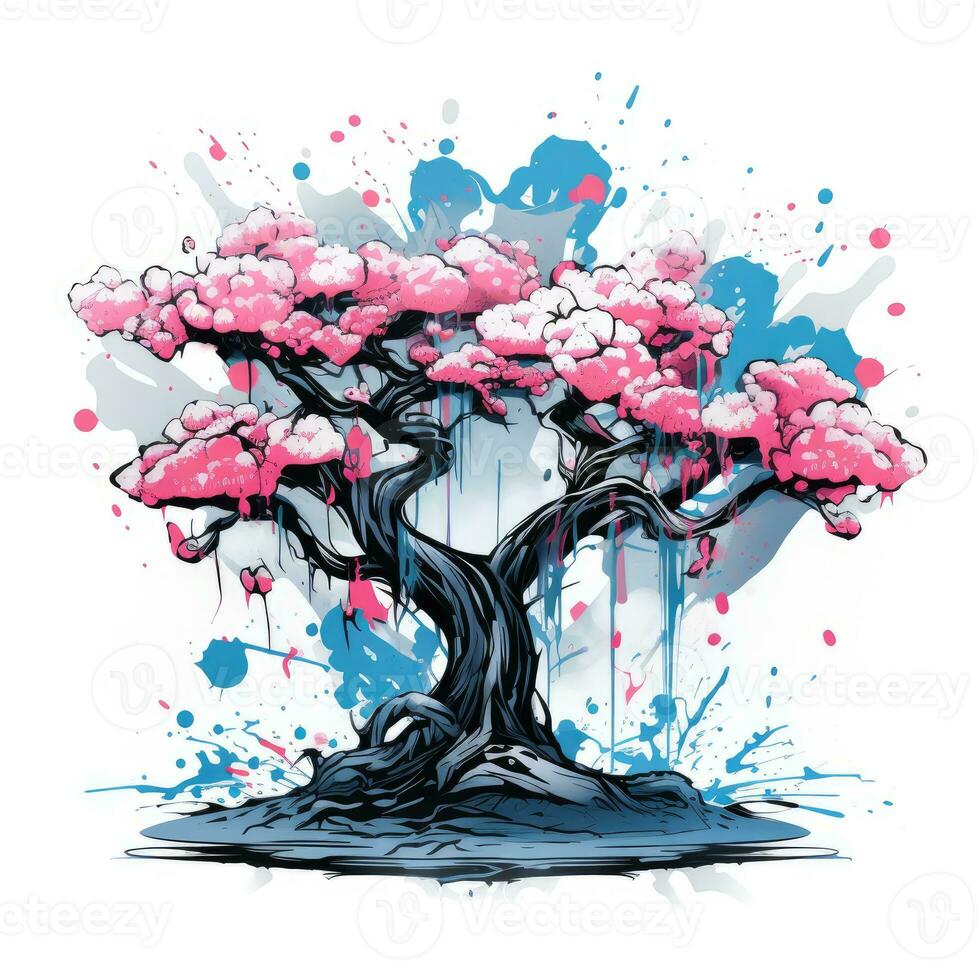 sakura albero ciliegia giocoso illustrazione schizzo collage espressive opera d'arte clipart pittura foto