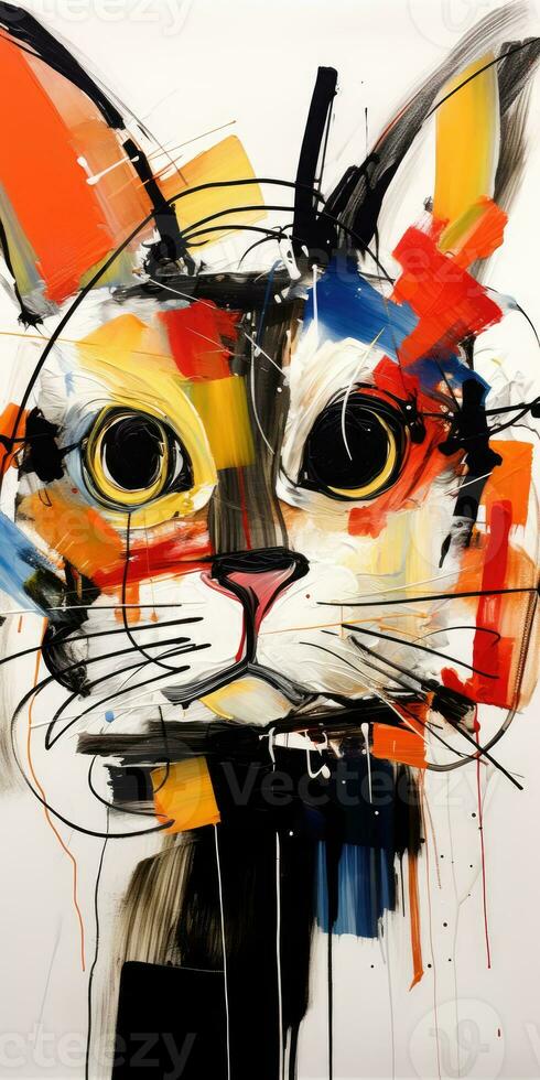 gatto ritratto silhouette astratto moderno arte pittura collage tela espressione illustrazione opera d'arte foto