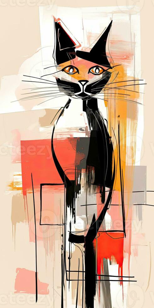 gatto ritratto silhouette astratto moderno arte pittura collage tela espressione illustrazione opera d'arte foto