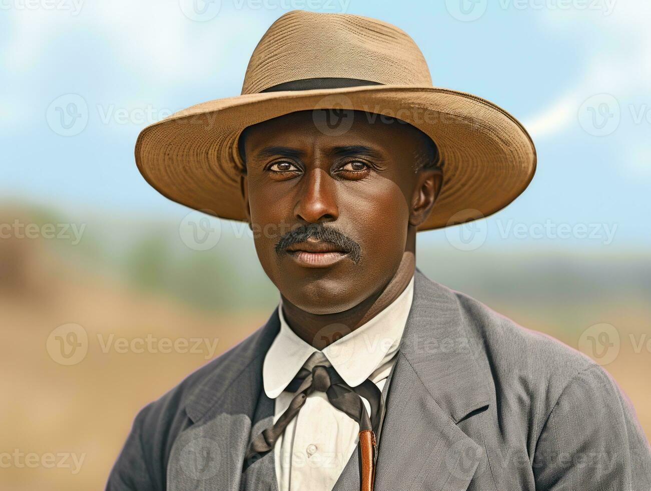 africano americano uomo a partire dal il presto 1900 colorato vecchio foto ai generativo