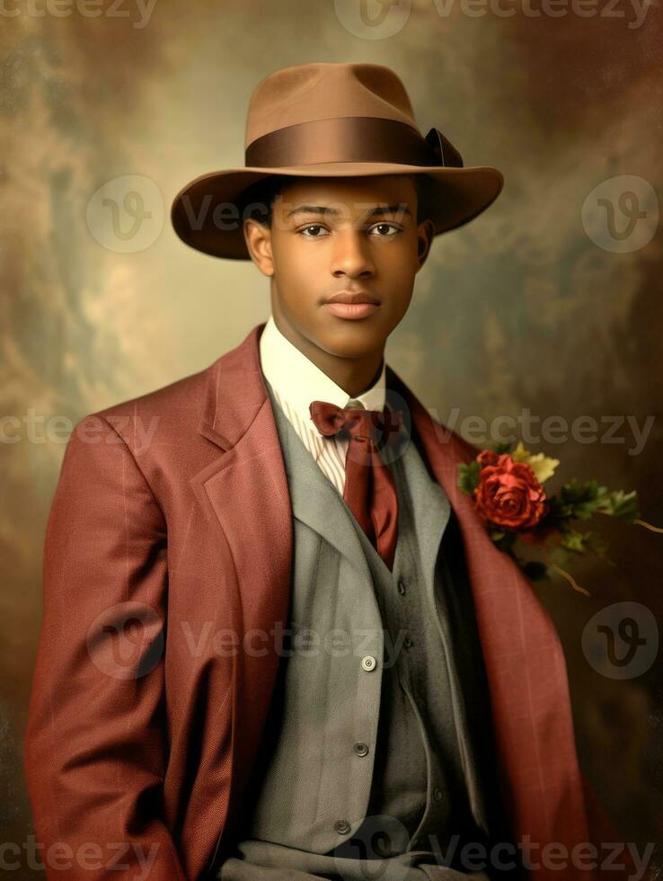 africano americano uomo a partire dal il presto 1900 colorato vecchio foto ai generativo