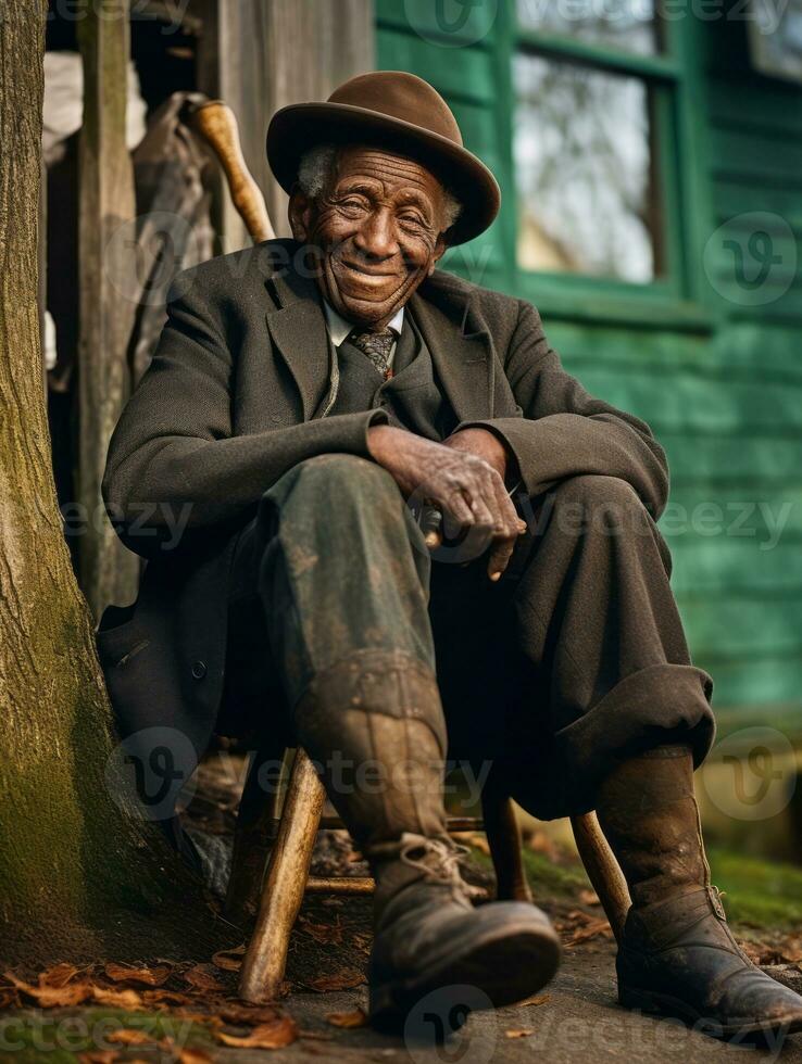 africano americano uomo a partire dal il presto 1900 colorato vecchio foto ai generativo