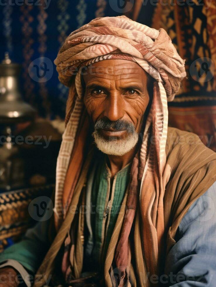 arabo uomo a partire dal il presto 1900 colorato vecchio foto ai generativo