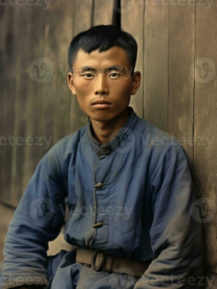 asiatico uomo a partire dal il presto 1900 colorato vecchio foto ai generativo