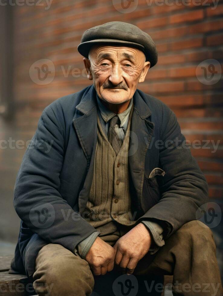 asiatico uomo a partire dal il presto 1900 colorato vecchio foto ai generativo