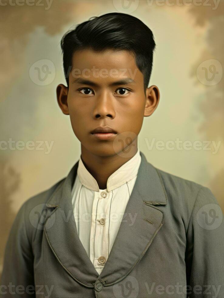 asiatico uomo a partire dal il presto 1900 colorato vecchio foto ai generativo