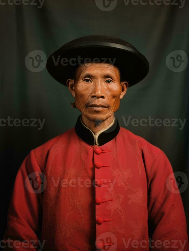 asiatico uomo a partire dal il presto 1900 colorato vecchio foto ai generativo