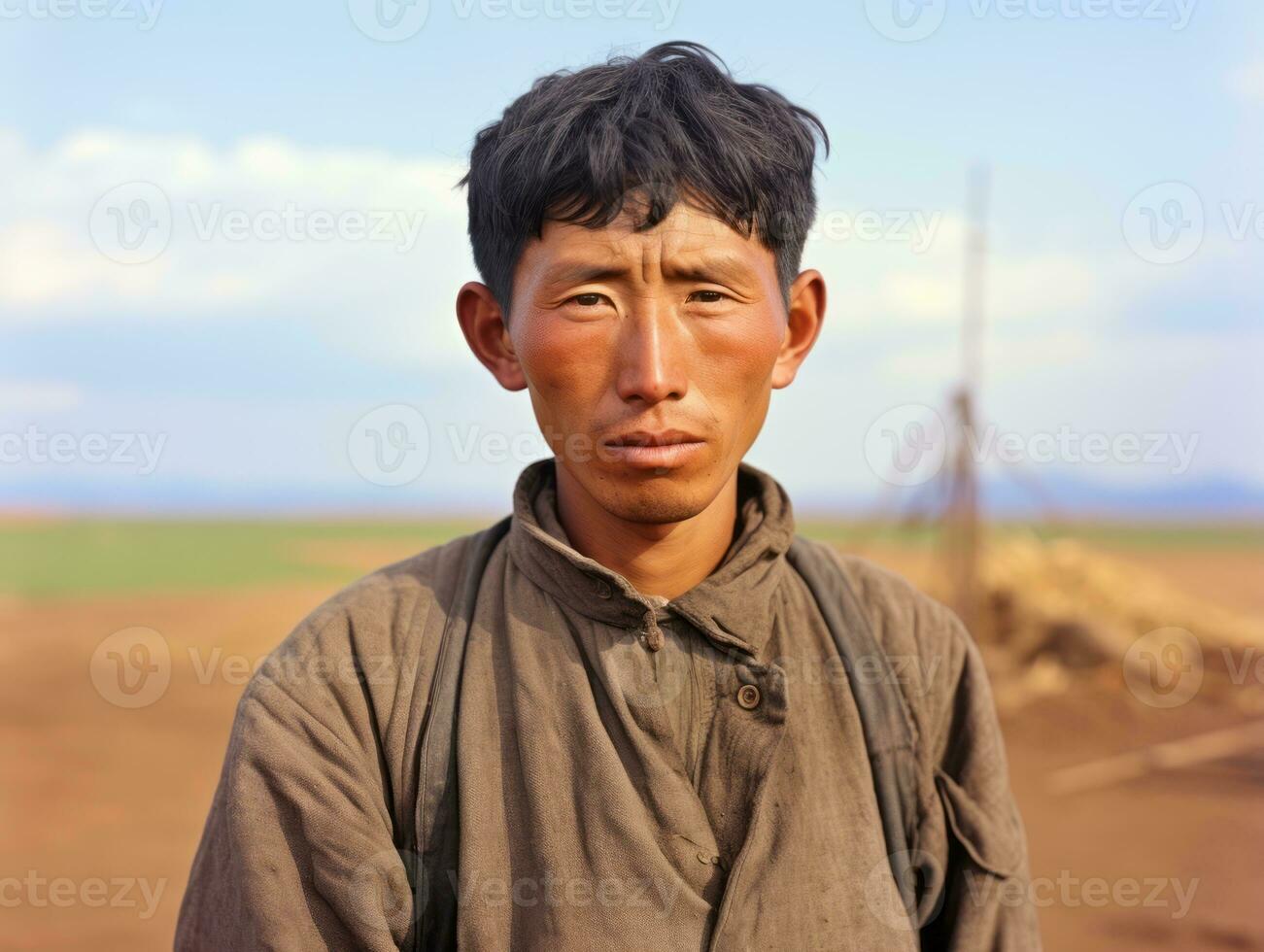 asiatico uomo a partire dal il presto 1900 colorato vecchio foto ai generativo