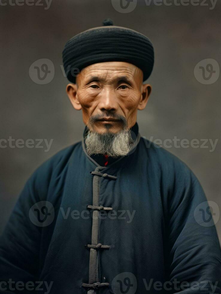 asiatico uomo a partire dal il presto 1900 colorato vecchio foto ai generativo