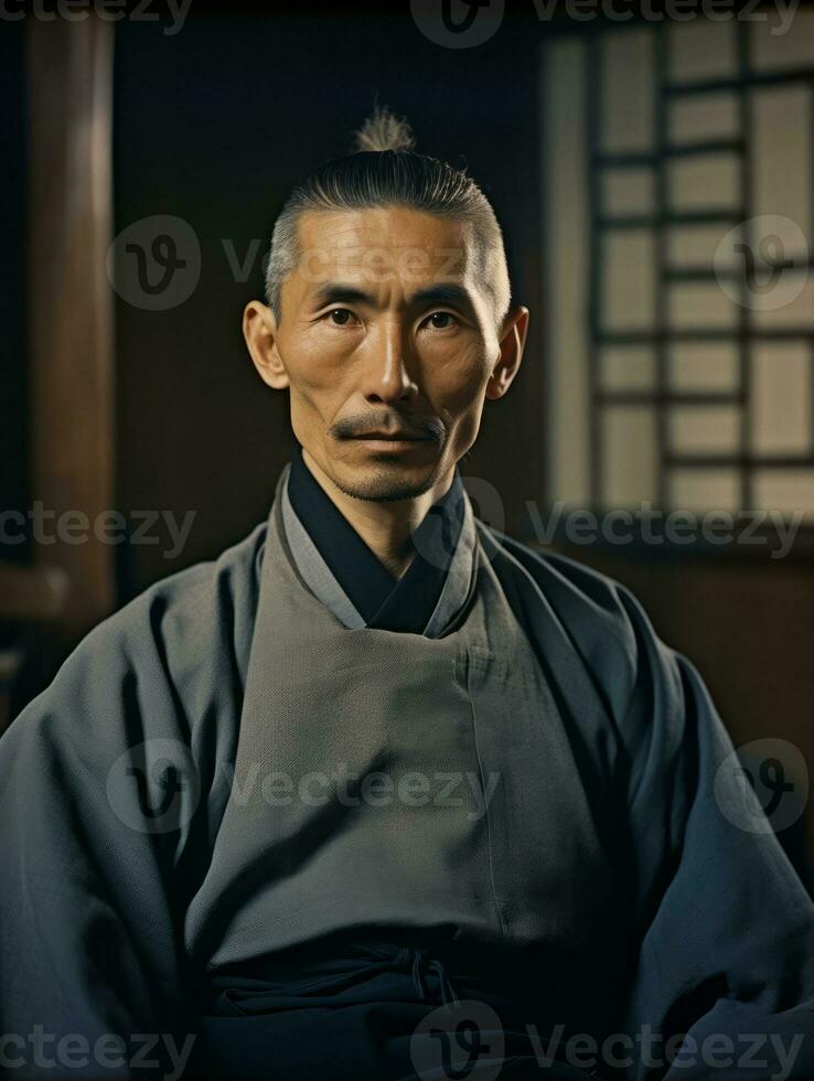 asiatico uomo a partire dal il presto 1900 colorato vecchio foto ai generativo