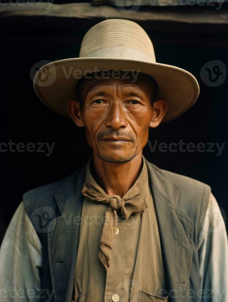 asiatico uomo a partire dal il presto 1900 colorato vecchio foto ai generativo