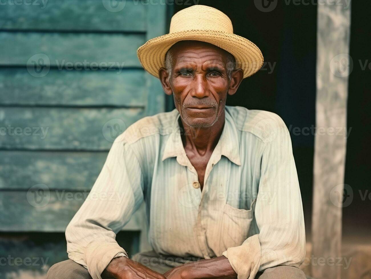 brasiliano uomo a partire dal il presto 1900 colorato vecchio foto ai generativo