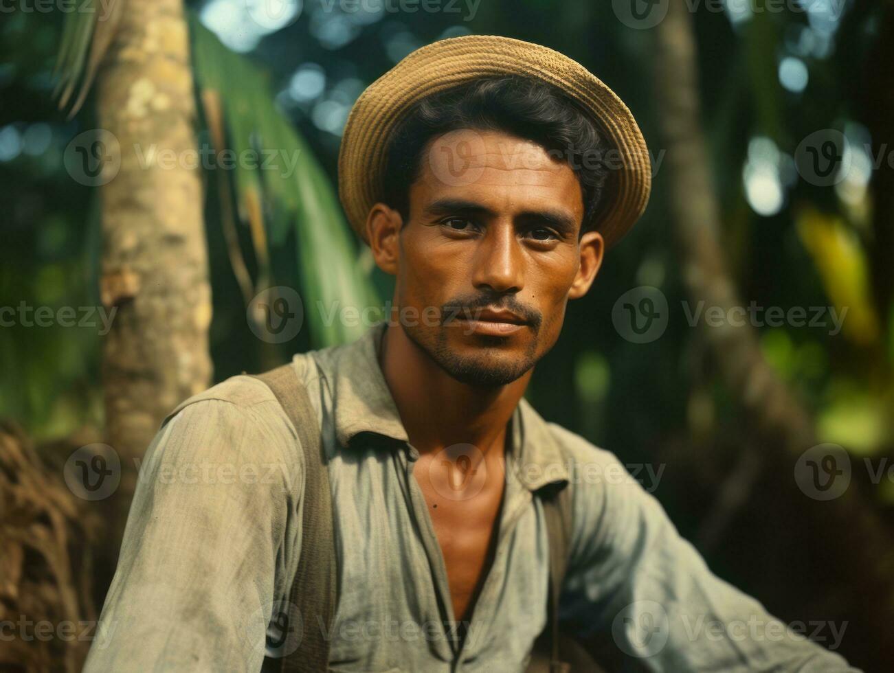 brasiliano uomo a partire dal il presto 1900 colorato vecchio foto ai generativo