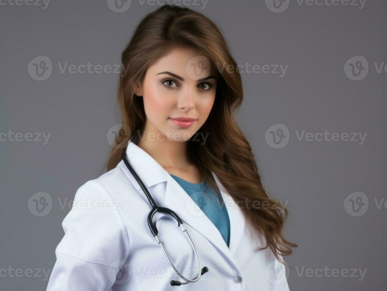 femmina medico accuratamente esamina un' paziente nel sua ufficio ai generativo foto