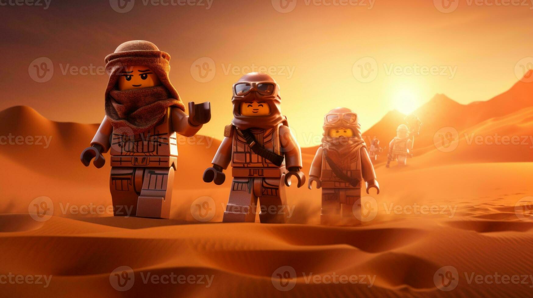 Lego personaggio imbarco su epico avventure con amici ai generativo foto