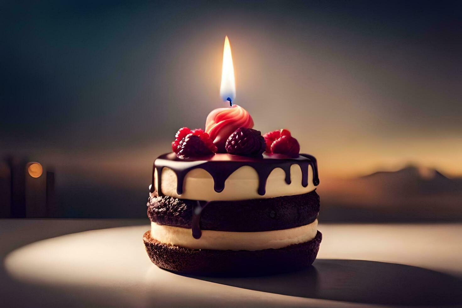 un' cioccolato torta con un' candela su superiore. ai-generato foto