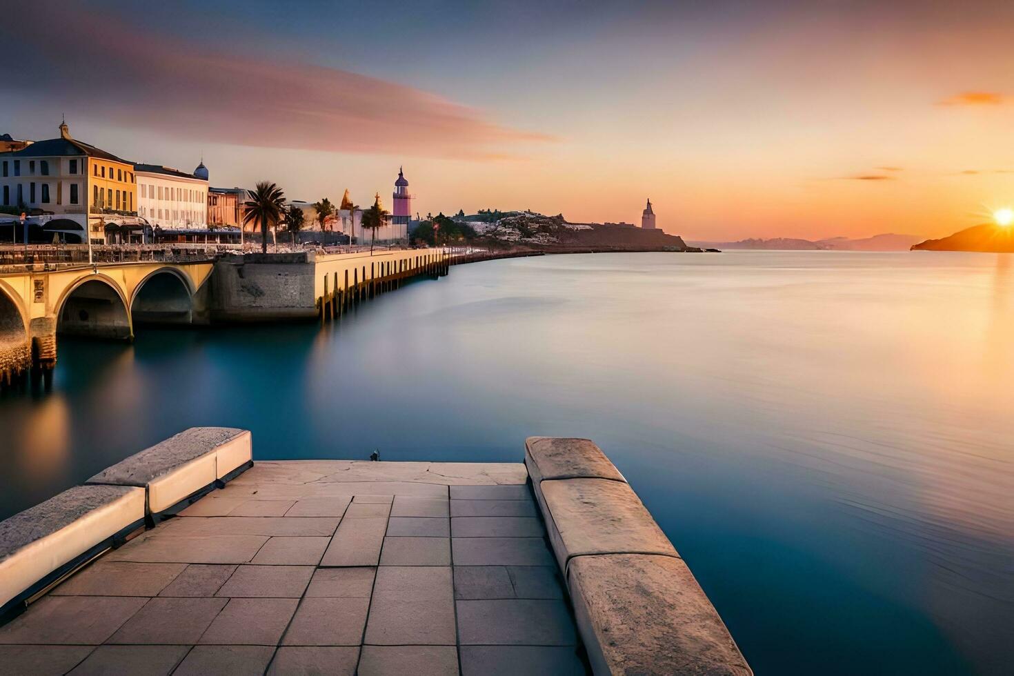 tramonto al di sopra di il città di Cattaro, montenegro. ai-generato foto