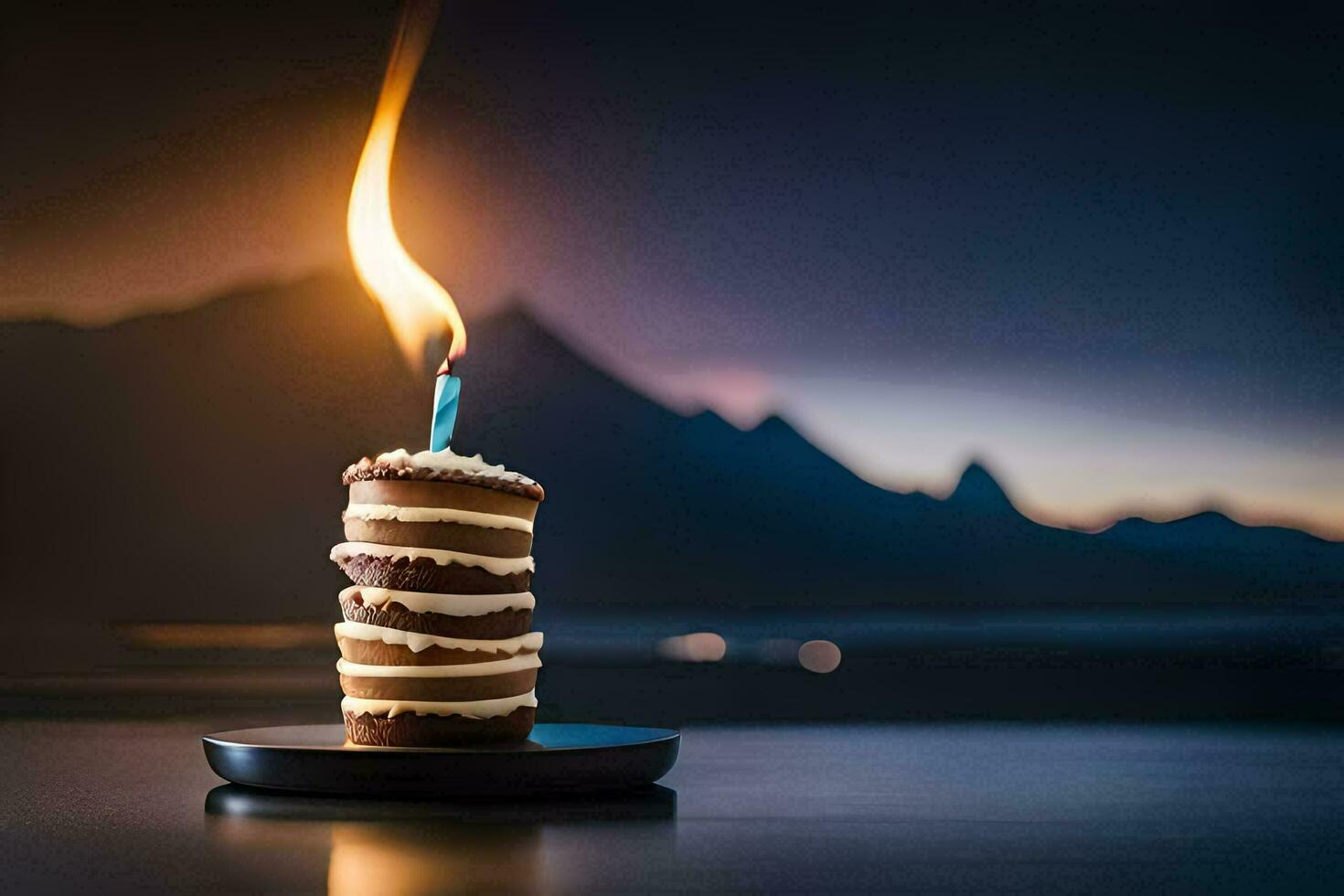 un' torta con un' candela su superiore di esso. ai-generato foto