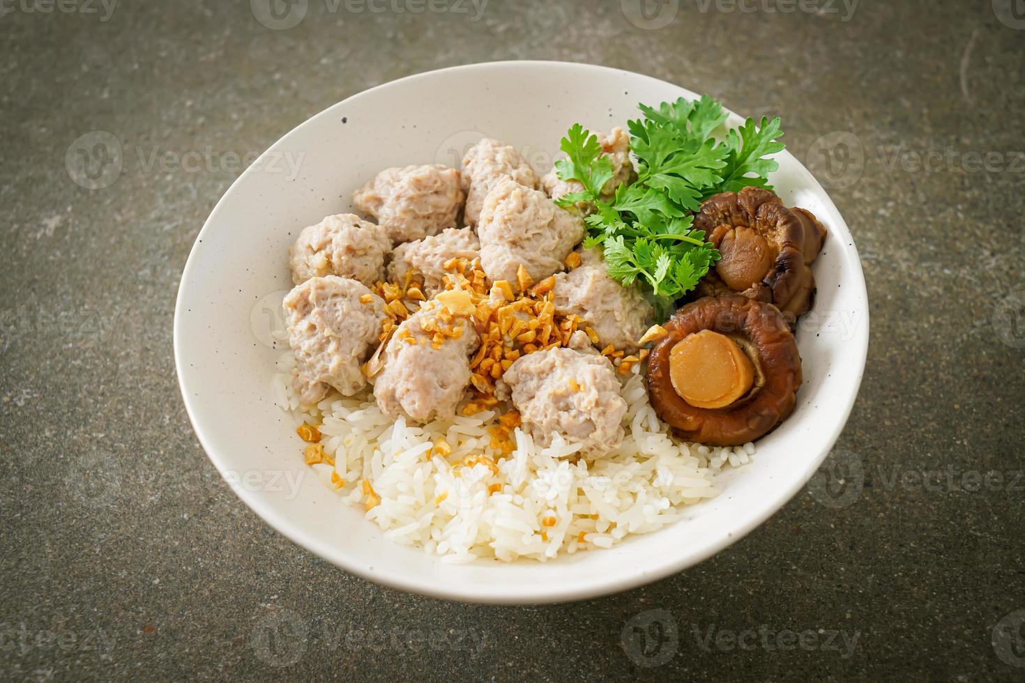 porridge di riso essiccato con ciotola di maiale bollito foto