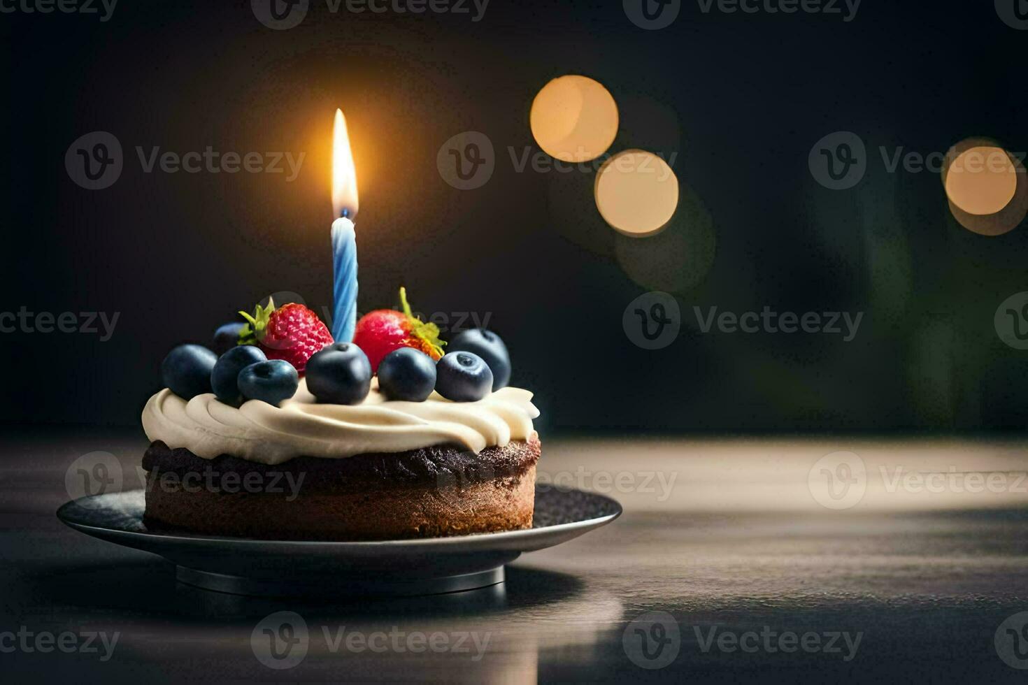 un' compleanno torta con un' singolo candela. ai-generato foto