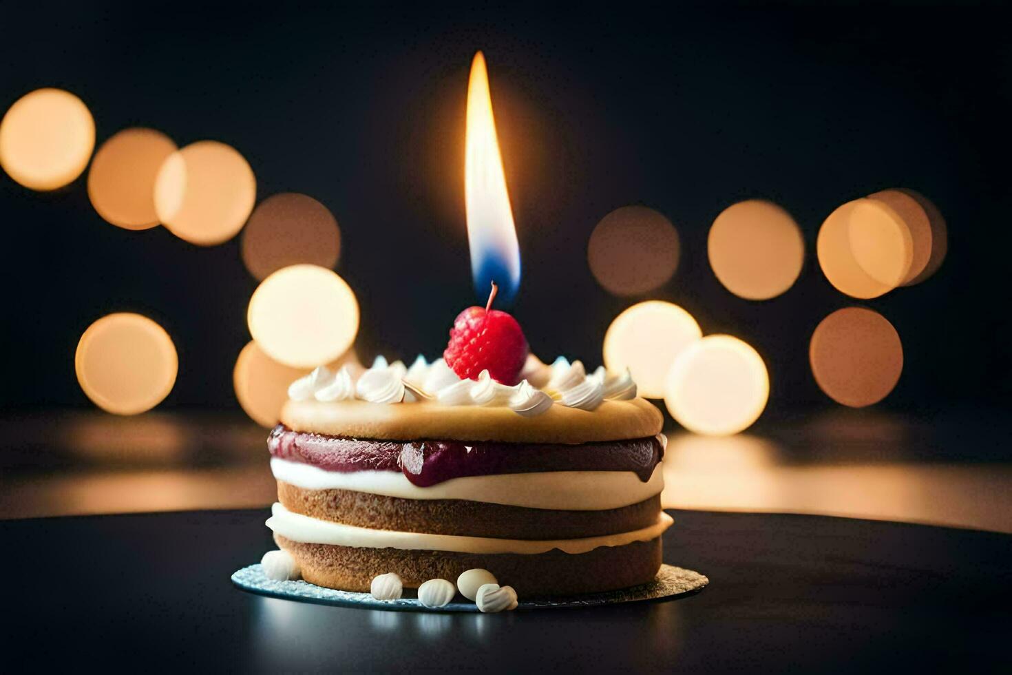 un' piccolo compleanno torta con un' candela. ai-generato foto