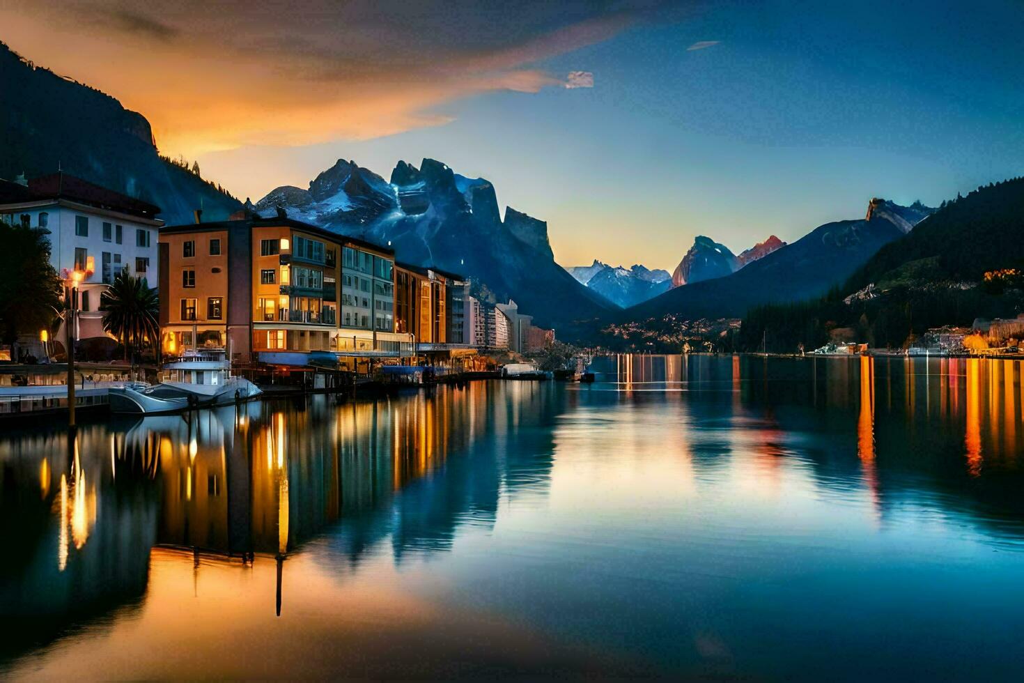 il bellissimo lago luzern a crepuscolo. ai-generato foto