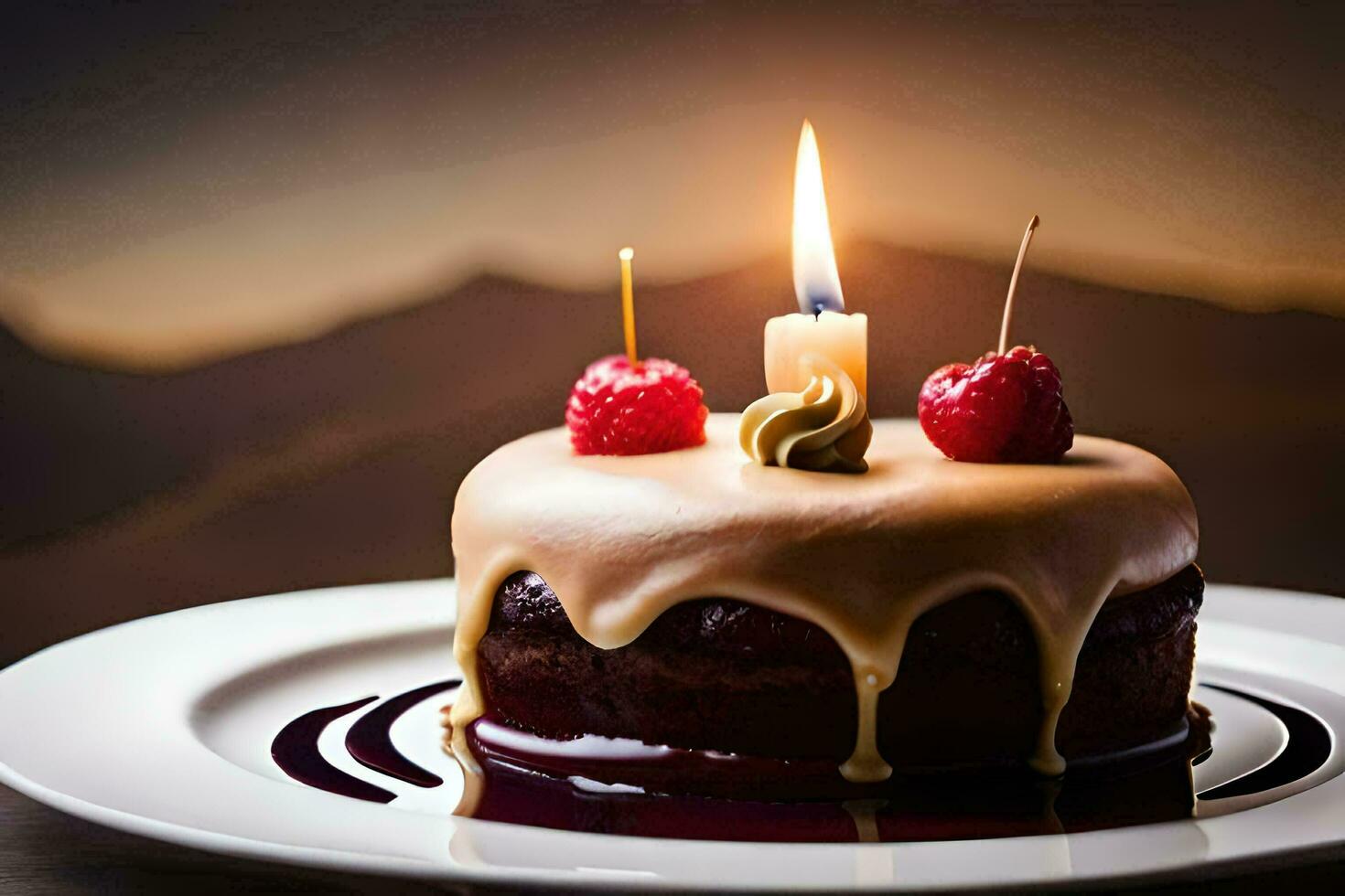 un' compleanno torta con un' candela su superiore. ai-generato foto