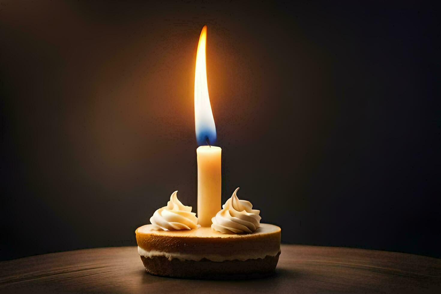 un' candela è illuminato su superiore di un' torta. ai-generato foto